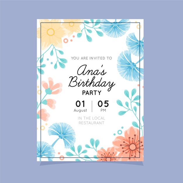 Plantilla de invitación de cumpleaños floral