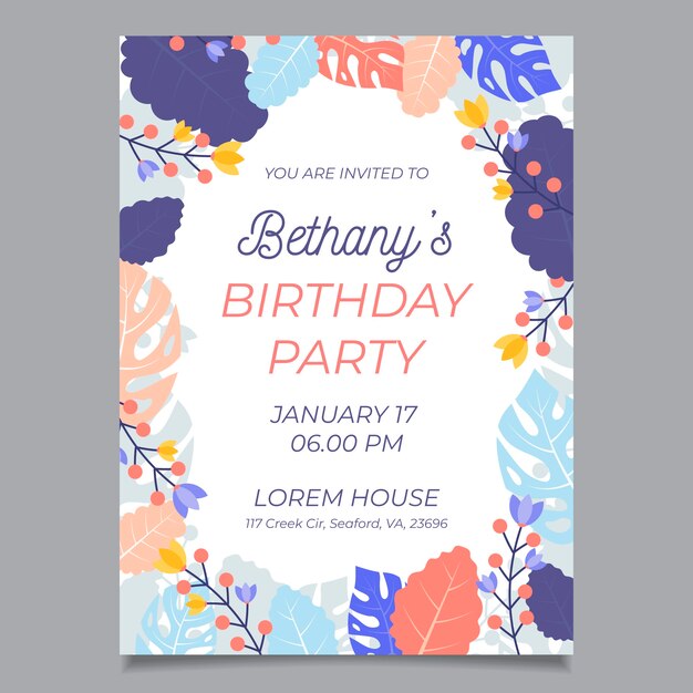 Plantilla de invitación de cumpleaños floral