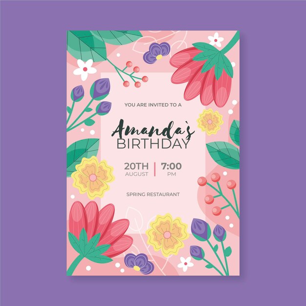 Plantilla de invitación de cumpleaños floral