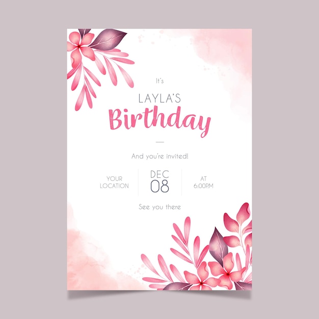 Vector gratuito plantilla de invitación de cumpleaños floral