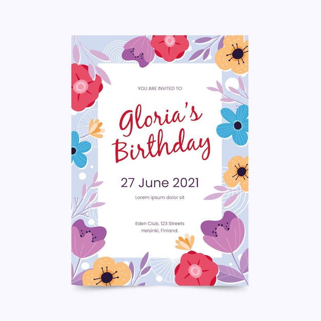 Vector gratuito plantilla de invitación de cumpleaños floral