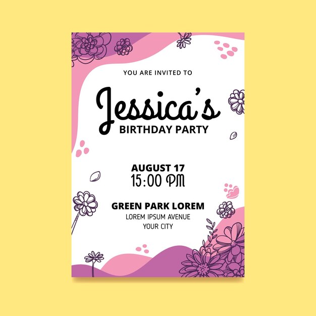 Plantilla de invitación de cumpleaños floral