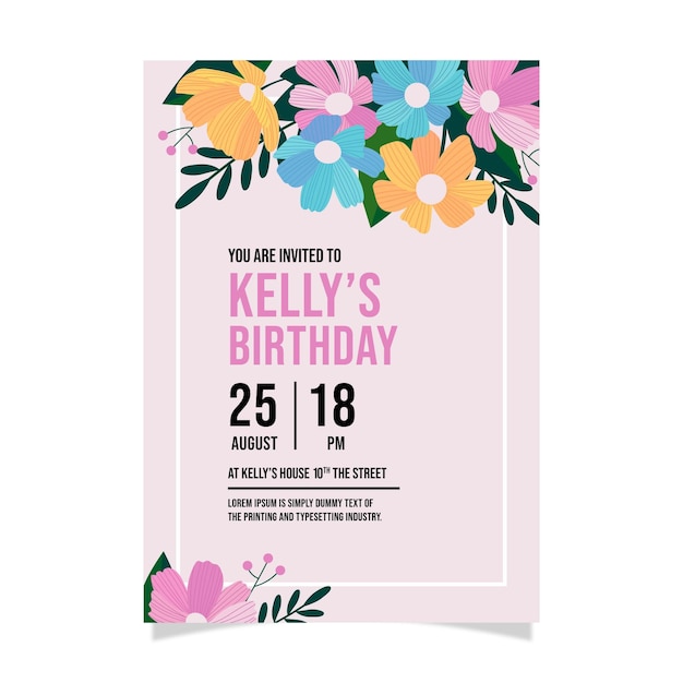 Plantilla de invitación de cumpleaños floral