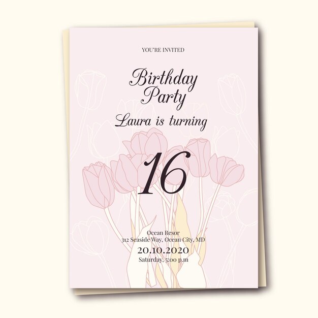 Plantilla de invitación de cumpleaños floral