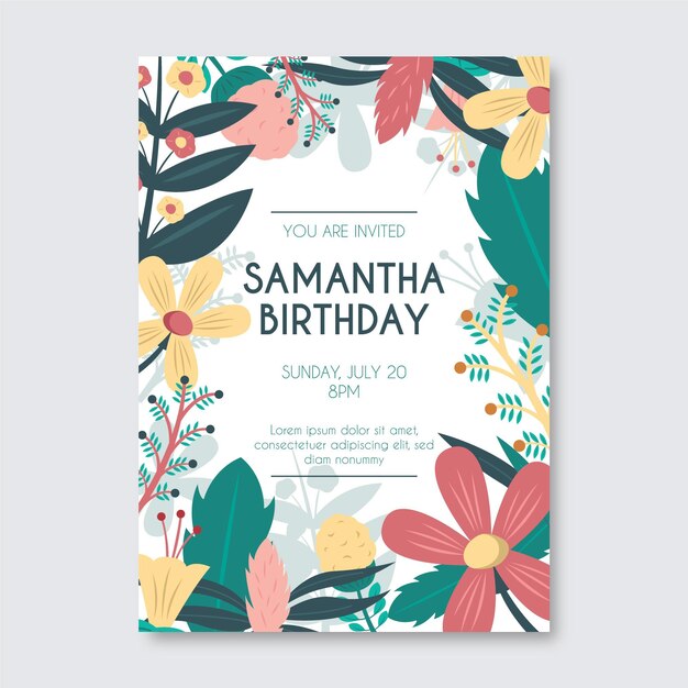 Plantilla de invitación de cumpleaños floral