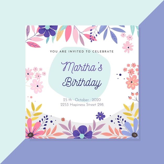 Plantilla de invitación de cumpleaños floral