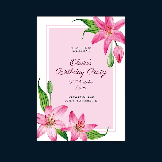 Plantilla de invitación de cumpleaños floral