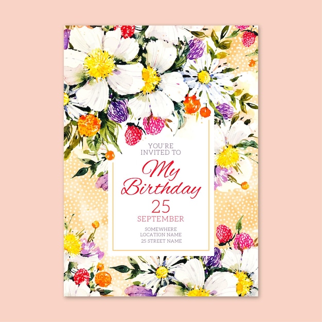 Plantilla de invitación de cumpleaños floral