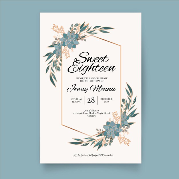 Plantilla de invitación de cumpleaños floral