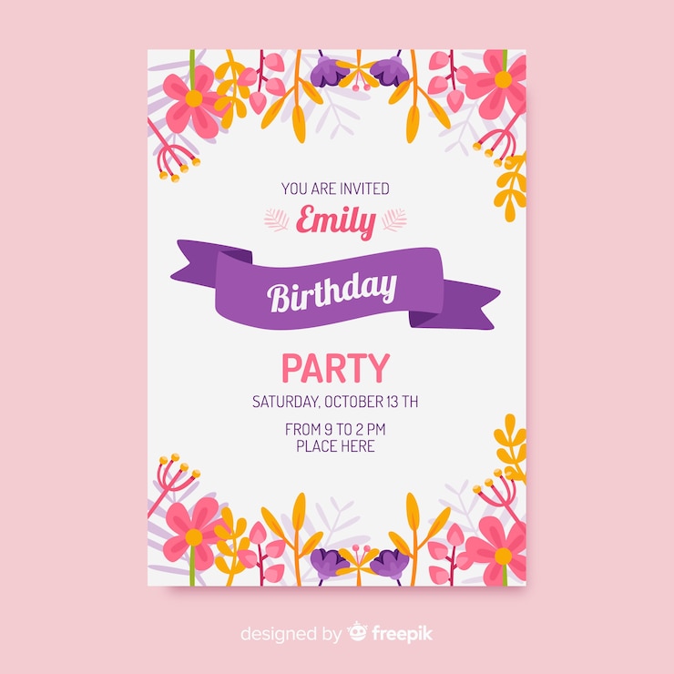 Vector gratuito plantilla de invitación de cumpleaños con flores