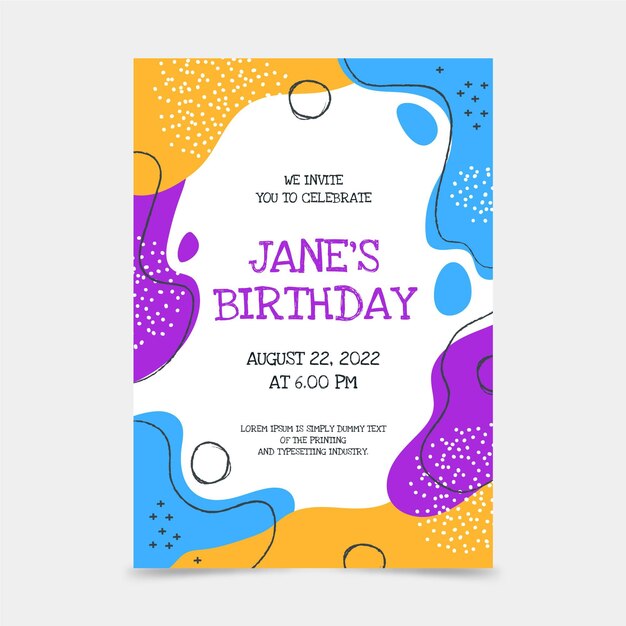 Plantilla de invitación de cumpleaños de formas dibujadas a mano