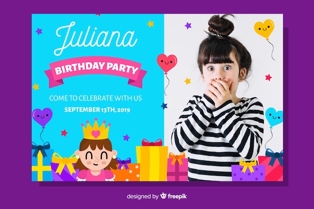 Vector gratuito plantilla de invitación de cumpleaños con foto