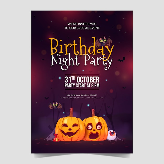 Vector gratuito plantilla de invitación de cumpleaños de halloween degradado