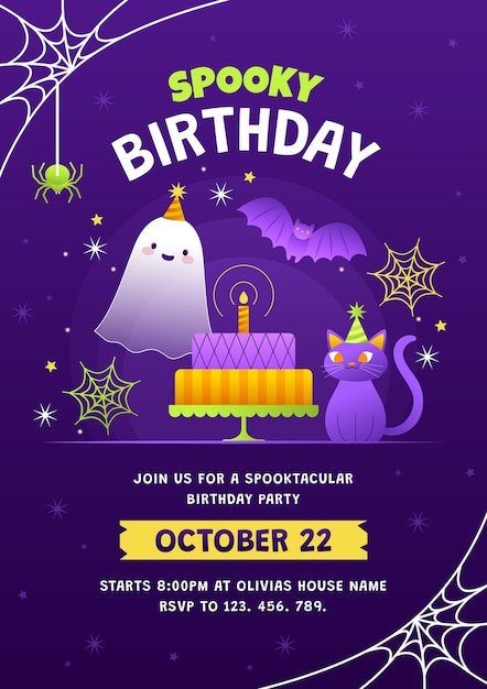 Vector gratuito plantilla de invitación de cumpleaños de halloween degradado