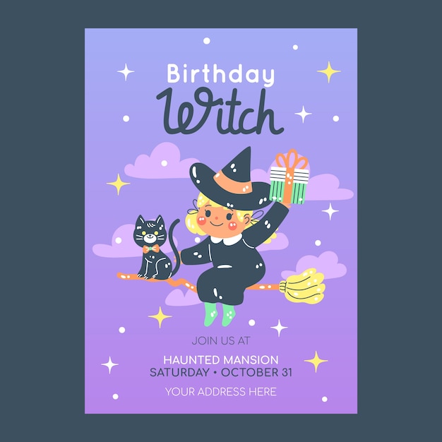 Vector gratuito plantilla de invitación de cumpleaños de halloween plana