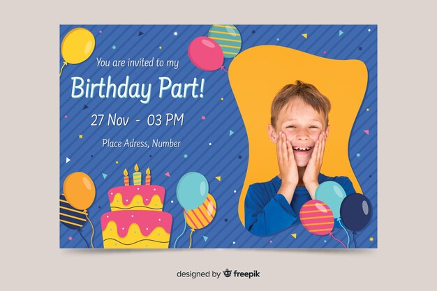 Plantilla de invitación de cumpleaños infantil con foto