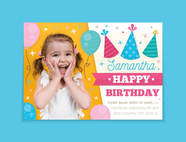 Plantilla de invitación de cumpleaños infantil con foto
