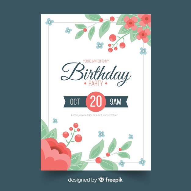 Plantilla de invitación de cumpleaños de marco de flores