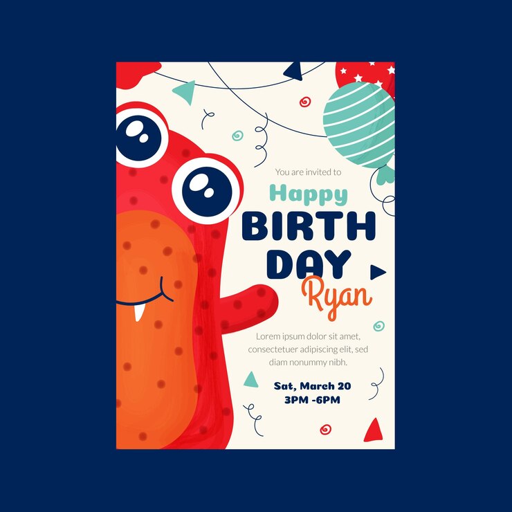 Vector gratuito plantilla de invitación de cumpleaños de monstruo dibujado a mano