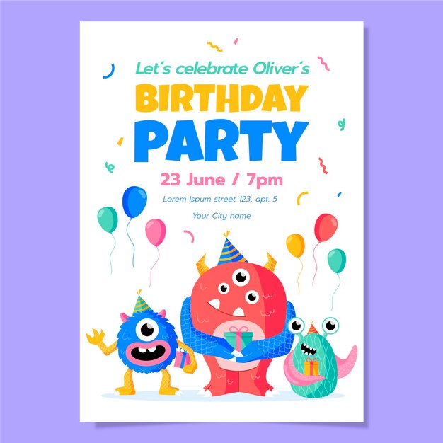 Plantilla de invitación de cumpleaños de monstruo