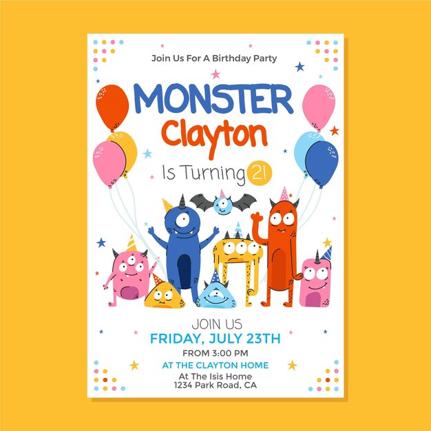 Plantilla de invitación de cumpleaños de monstruo