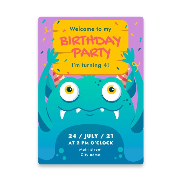 Plantilla de invitación de cumpleaños de monstruos