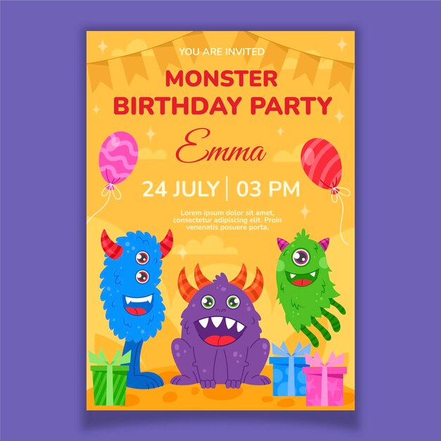 Plantilla de invitación de cumpleaños de monstruos