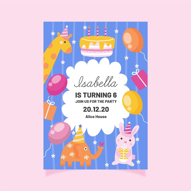 Plantilla de invitación de cumpleaños para niños con animales