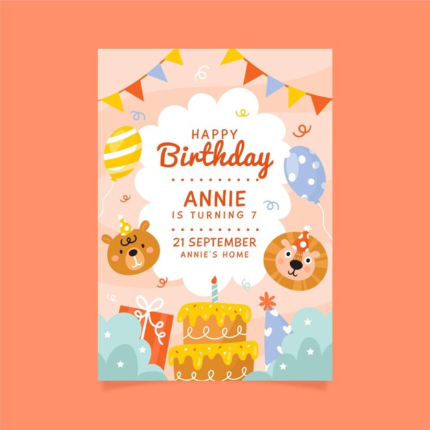 Plantilla de invitación de cumpleaños para niños con animales