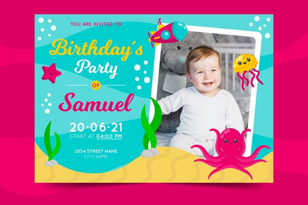Plantilla de invitación de cumpleaños para niños coloridos