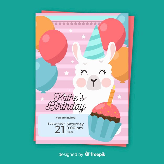 Plantilla de invitación de cumpleaños para niños con dibujos animados lindo