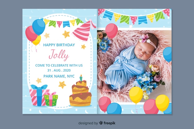 Vector gratuito plantilla de invitación de cumpleaños para niños con foto