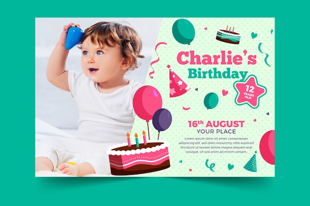 Plantilla de invitación de cumpleaños para niños con foto