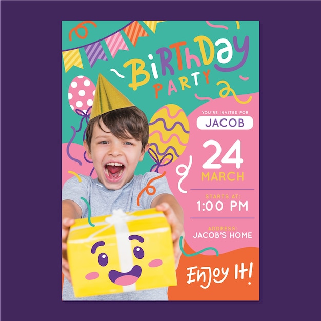 Plantilla de invitación de cumpleaños para niños con foto