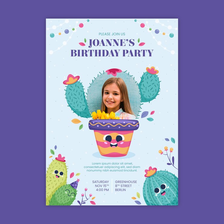 Vector gratuito plantilla de invitación de cumpleaños para niños con foto
