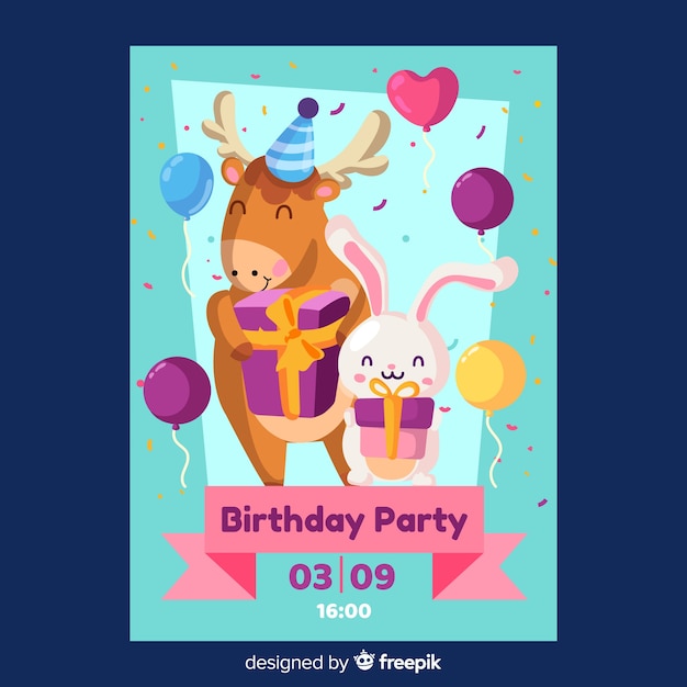 Vector gratuito plantilla de invitación de cumpleaños para niños con globos