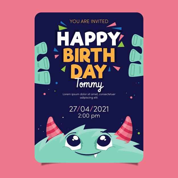 Plantilla de invitación de cumpleaños para niños con monstruo
