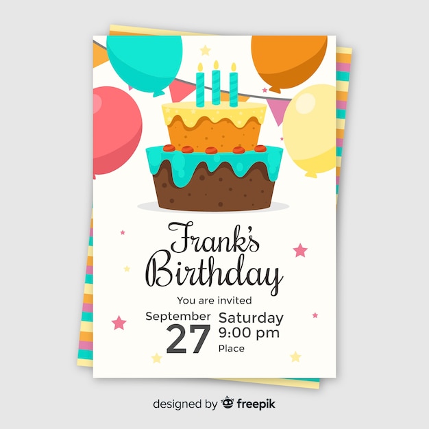 Plantilla de invitación de cumpleaños para niños con pastel