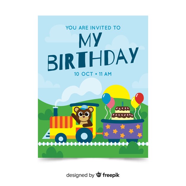 Plantilla de invitación de cumpleaños para niños con tren
