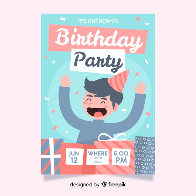 Vector gratuito plantilla de invitación de cumpleaños para niños