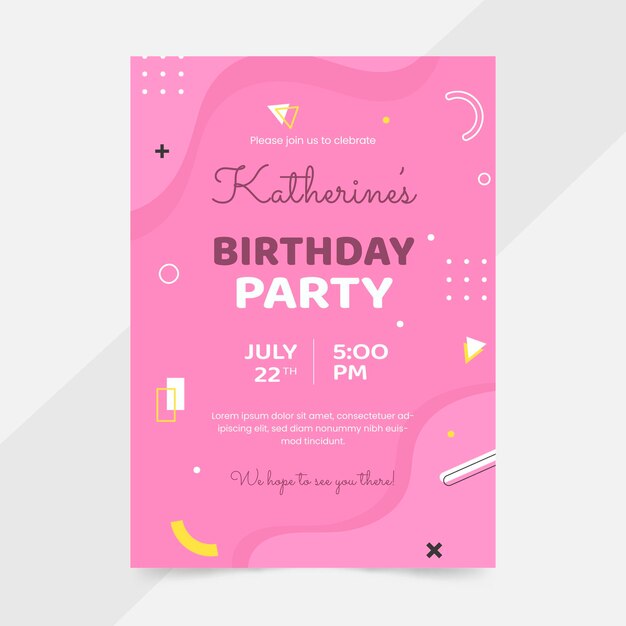 Plantilla de invitación de cumpleaños plana
