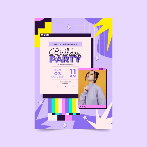 Plantilla de invitación de cumpleaños plana