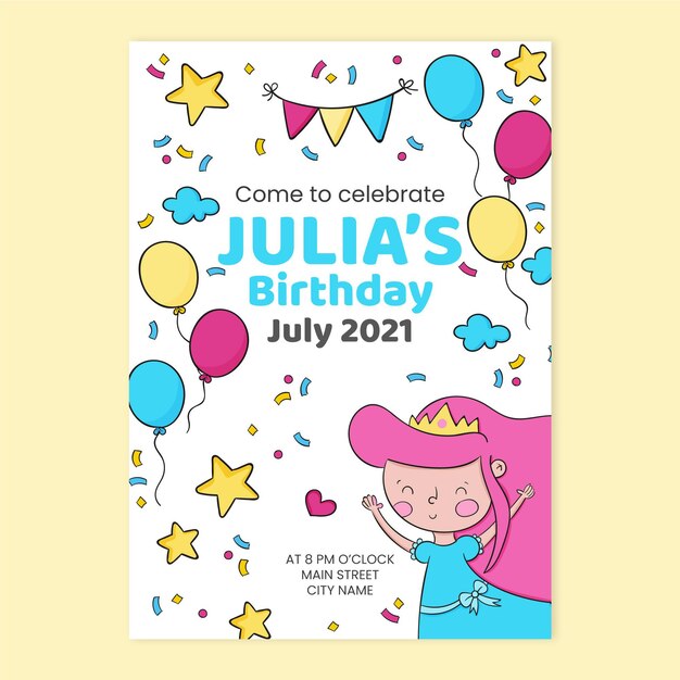 Plantilla de invitación de cumpleaños de princesa para niños