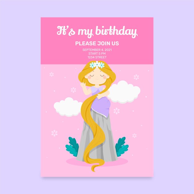 Plantilla de invitación de cumpleaños de Rapunzel