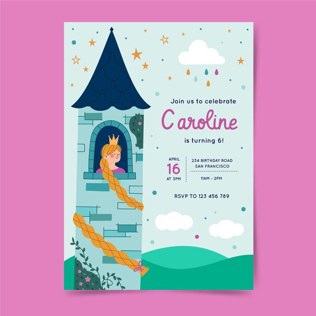 Plantilla de invitación de cumpleaños de Rapunzel