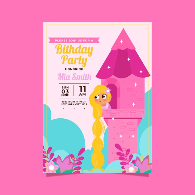 Plantilla de invitación de cumpleaños de Rapunzel
