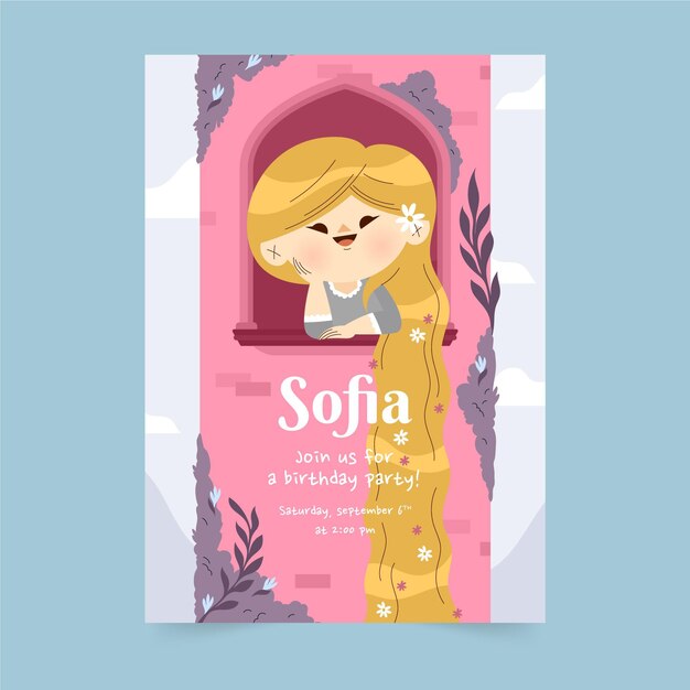 Plantilla de invitación de cumpleaños de Rapunzel