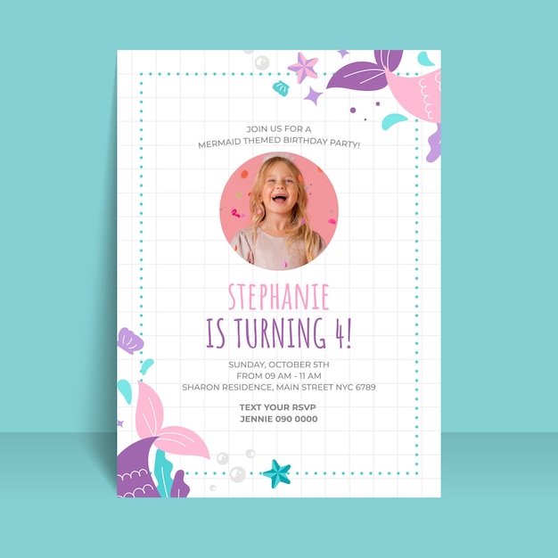 Plantilla de invitación de cumpleaños de sirena plana orgánica