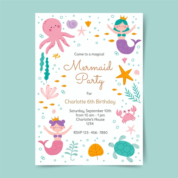 Vector gratuito plantilla de invitación de cumpleaños de sirena