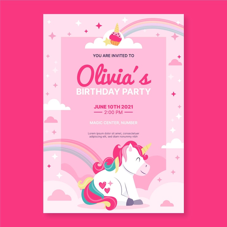 Vector gratuito plantilla de invitación de cumpleaños de unicornio dibujado a mano